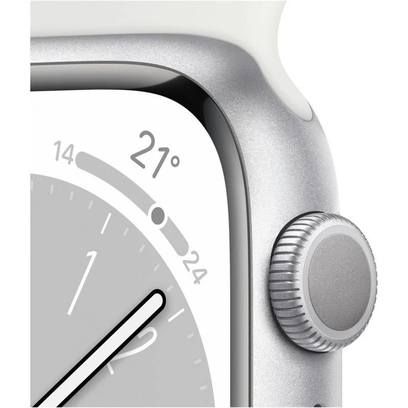 Apple Watch Series 8 (GPS, 45mm) - Silver Aluminium Case with White Sport Band - Regular