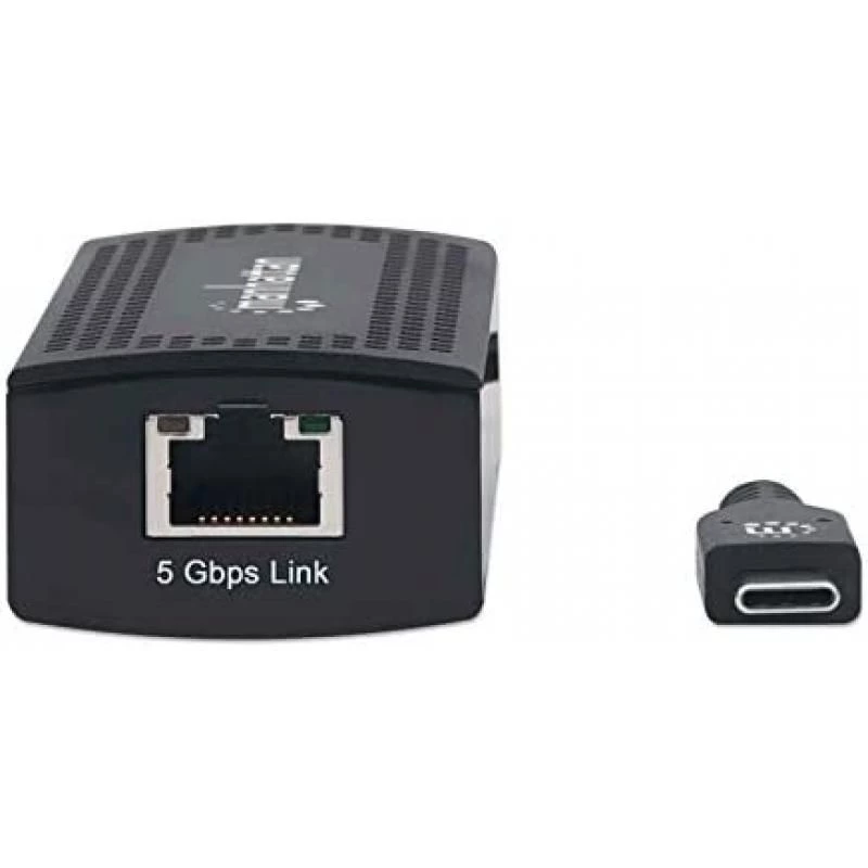 Manhattan USB-C to 5GBASE-T Gigabit (10/100/1000 Mbps & 5 Gbps) RJ45 Network Adapter, 5 Gbps (USB 3.2 Gen1 aka USB 3.0), SuperSpeed USB, Multi-Gigabit Ethernet, Black, Three Year Warranty, Box 