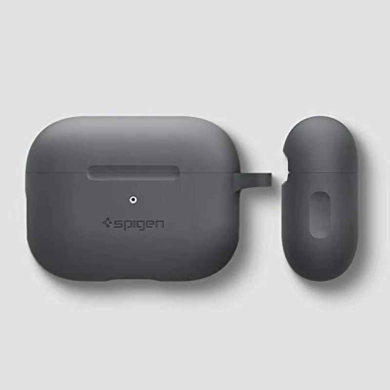 Spigen Silicone Fit Case Compatible with AirPods Pro Case 2019, Protective Case for AirPods Pro Charging Case with Carabiner [Front LED Visible] - Grey 