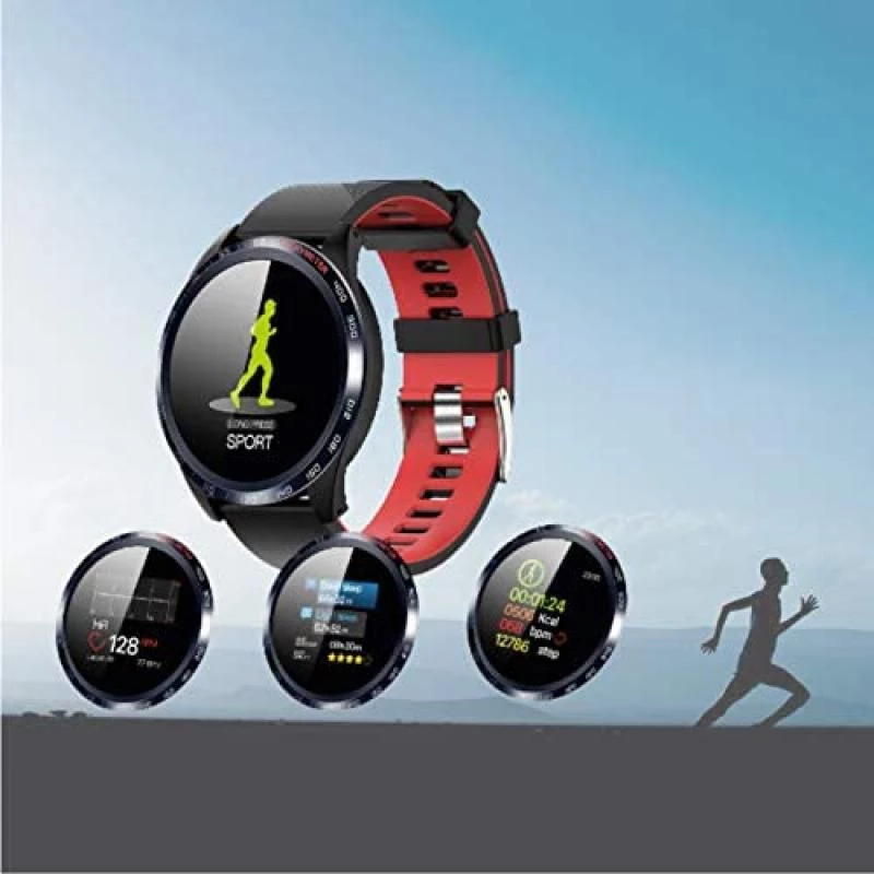 novasmart - runR IV Smartwatch, Fitness Tracker, Activity Tracker, Smart Band with Colour Display, Heart Rate and Blood Pressure Measurements, Sleep Monitor, Calorie Counter, Step Counter - Black/Red 