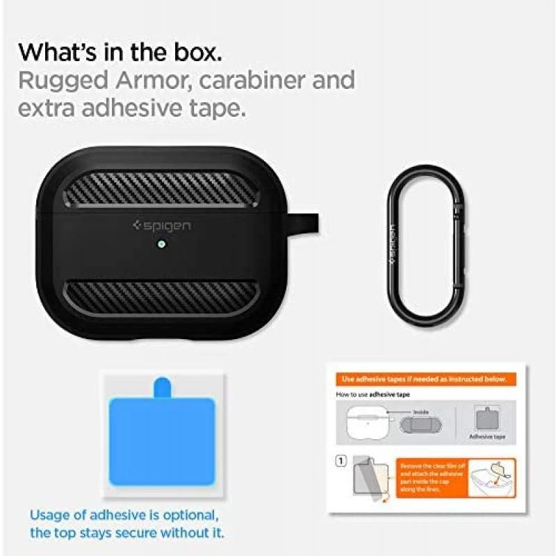 Spigen Rugged Armor Designed for Apple Airpods Pro Case (2019) - Matte Black 