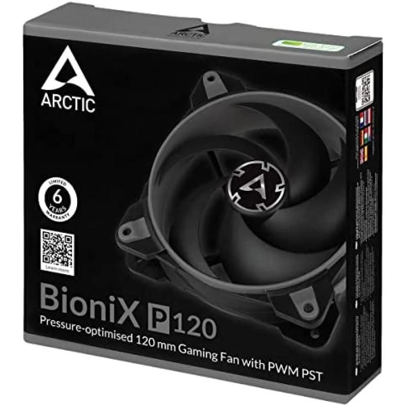 ARCTIC BioniX P120 - 120 mm Gaming Case Fan with PWM Sharing Technology (PST), Pressure-optimised, quiet motor, Computer, Fan Speed: 200-2100 RPM - Grey 