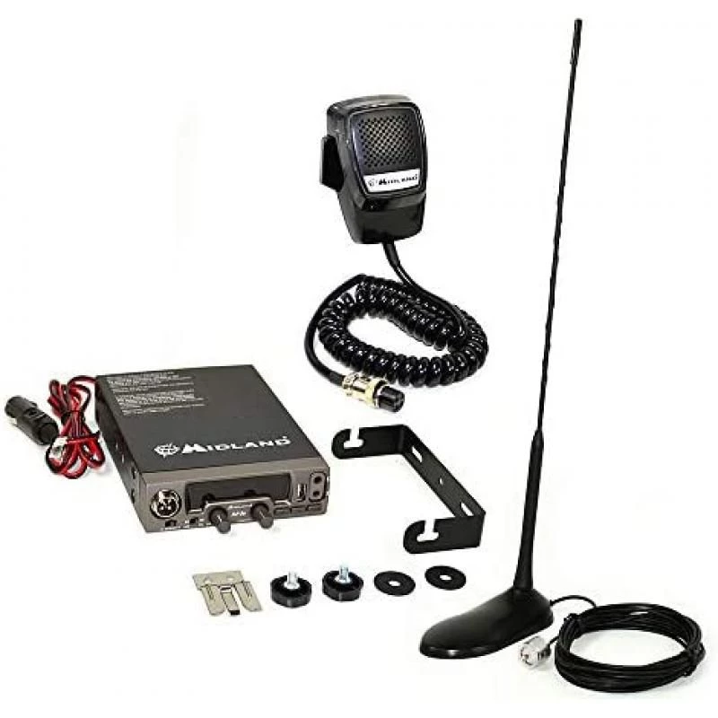 Midland Pack Radio Transmitter CB M10 ASQ Digital 4W 12V USB port + PNI Extra 45 Antenna with magnet included, length 45 cm, SWR 1.0 