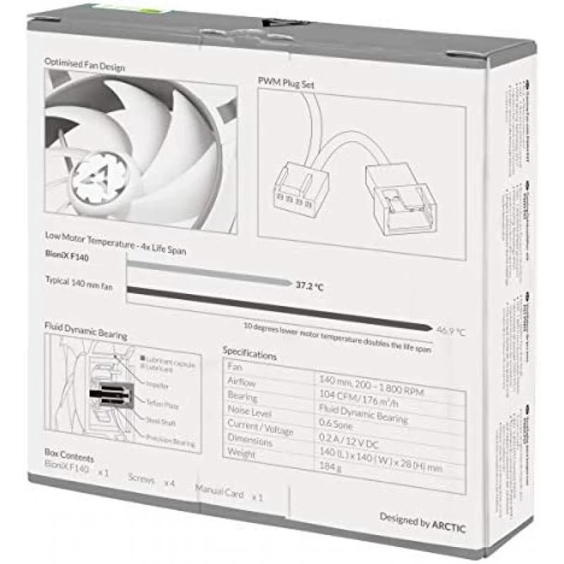 ARCTIC BioniX F140 - 140 mm Gaming Case Fan with PWM Sharing Technology (PST), quiet motor, Computer, Fan Speed: 200-1800 RPM - Grey, White 