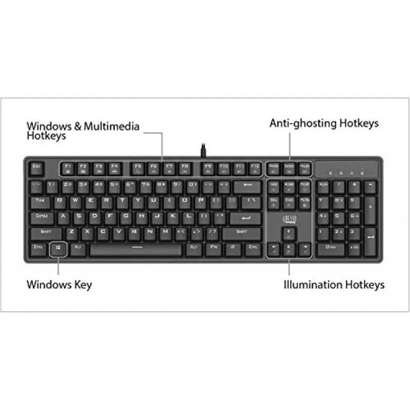 Adesso USB Gaming Keyboard, with Blue Mechanical Switch, Programmable Driver, 1 (AKB-640EB) 