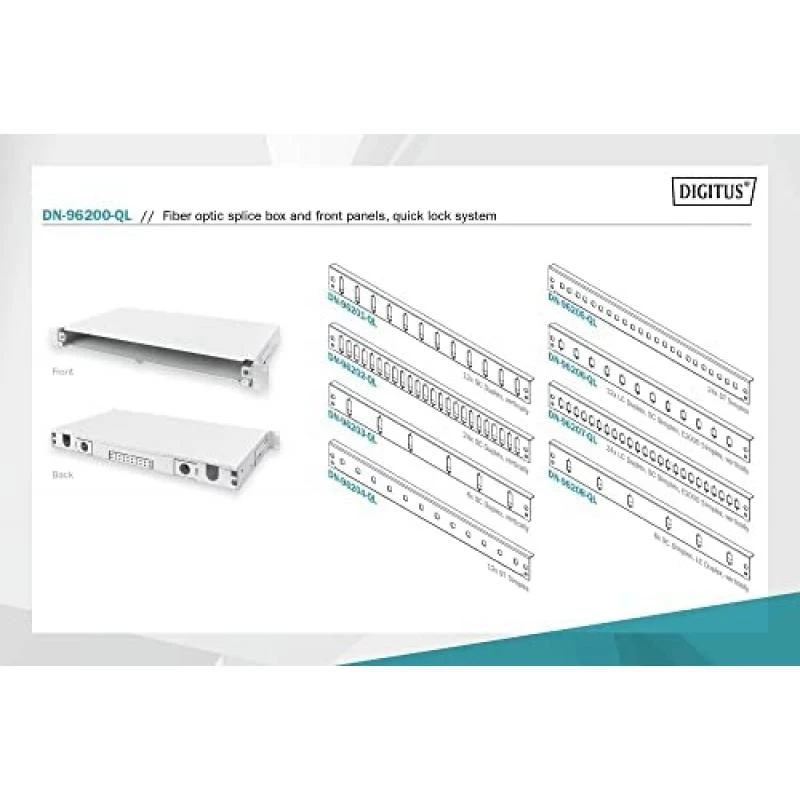 Digitus FO splice box, 1U, quick lock, empty without front panel, incl. M20/M25 screws, grey 