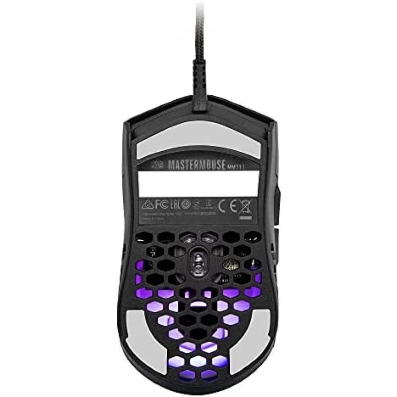 Cooler Master MM711 RGB-LED Lightweight 60g Wired Gaming Mouse - 16000 DPI Optical Sensor, 20 Million Click Omron Switches, Smooth Glide PTFE Feet, and Ambidextrous Honeycomb Shell - Matte Black 