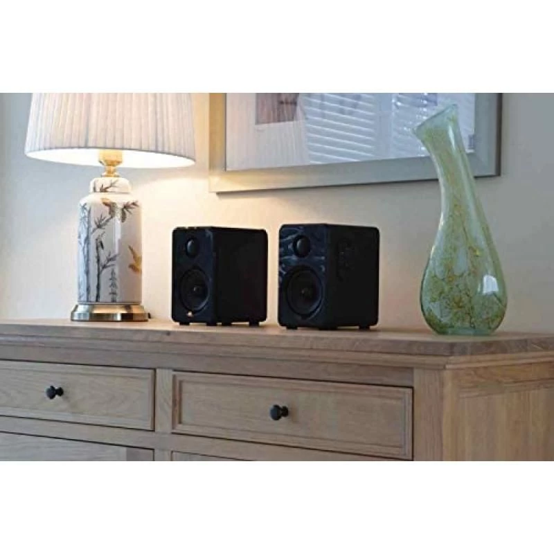 AVLink | Powered Bluetooth Bookshelf Monitors With Wireless Remote Control | Black 