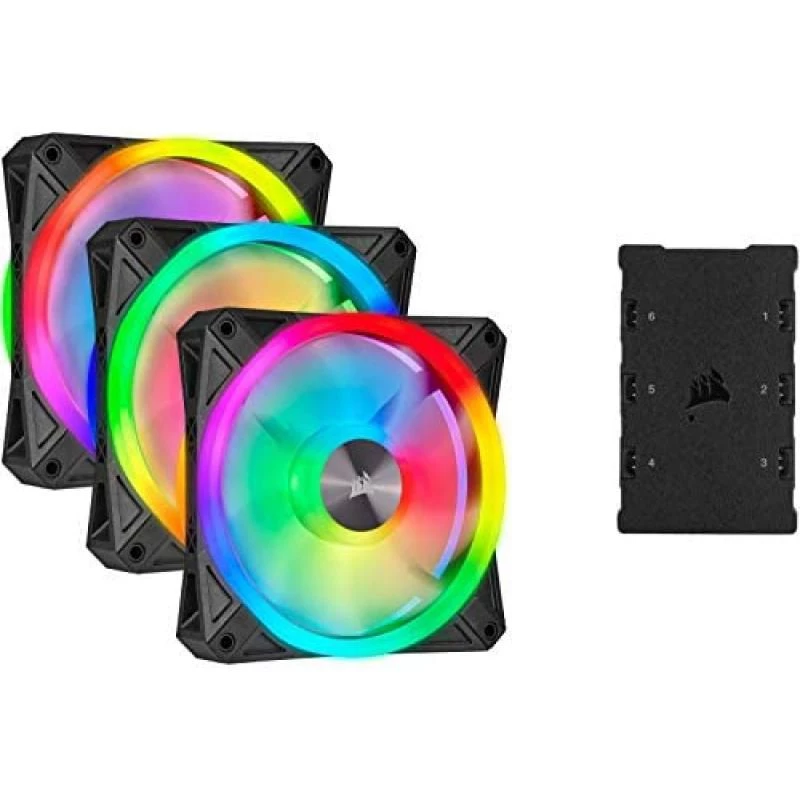 Corsair iCUE QL120 RGB, 120 mm RGB LED PWM Fans (102 Individually Addressable RGB LEDs, Speeds Up to 1,500 RPM, Low-Noise) Triple Pack with iCUE Lighting Node CORE Included - Black 