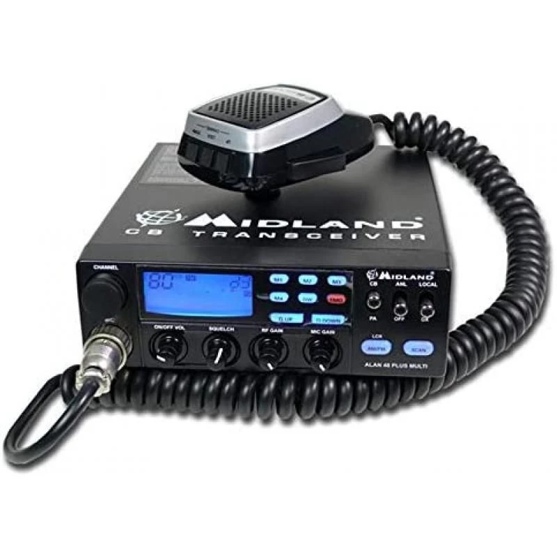 Pack Midland CB Radio Alan 48 Multi Plus B 4W 12V, 40 channels + Extra 45 Antenna with 45 cm magnet, SWR 1.0 