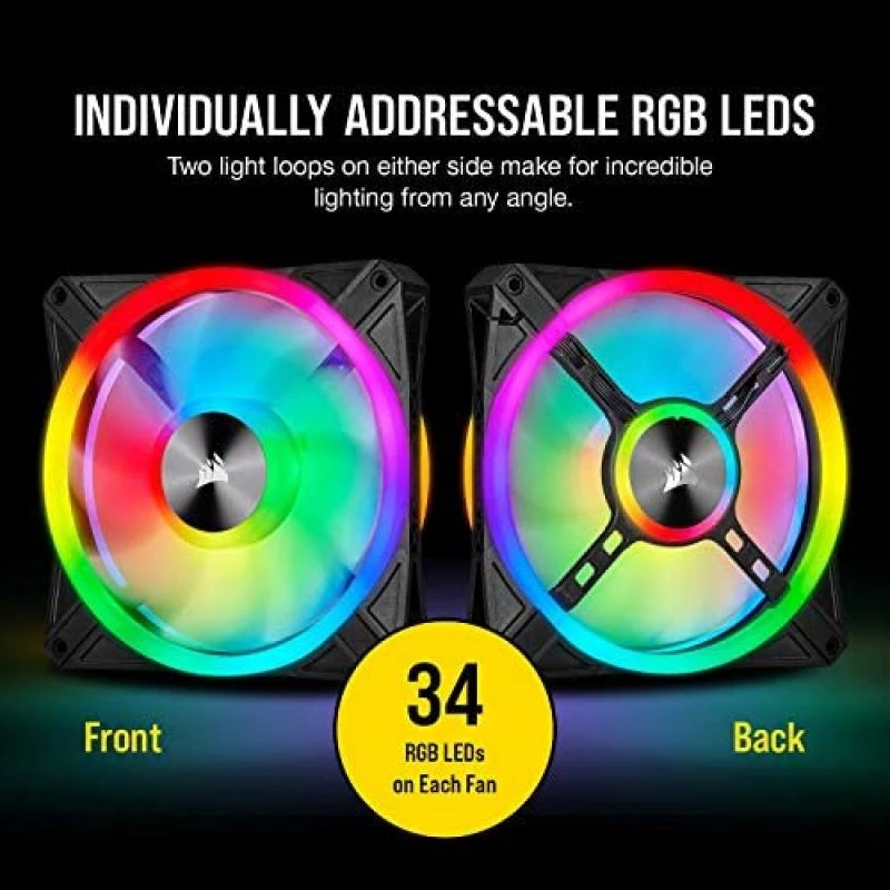 Corsair iCUE QL140 RGB, 140 mm RGB LED PWM Fan (34 Individually Addressable RGB LEDs, Speeds Up to 1,250 RPM, Low-Noise) Single Pack - Black 