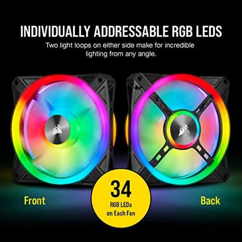 Corsair iCUE QL120 RGB, 120 mm RGB LED PWM Fans (102 Individually Addressable RGB LEDs, Speeds Up to 1,500 RPM, Low-Noise) Triple Pack with iCUE Lighting Node CORE Included - Black 