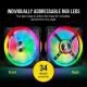 Corsair iCUE QL120 RGB, 120 mm RGB LED PWM Fan (34 Individually Addressable RGB LEDs, Speeds Up to 1,500 RPM, Low-Noise) Single Pack - Black 