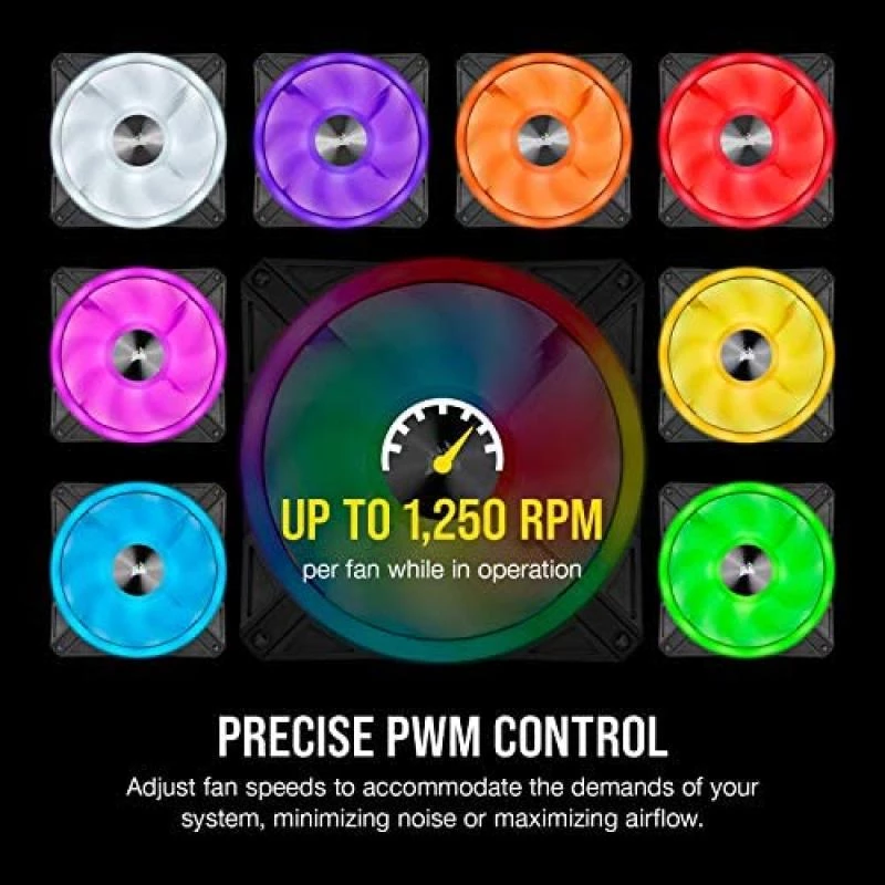 Corsair iCUE QL140 RGB, 140 mm RGB LED PWM Fans (68 Individually Addressable RGB LEDs, Speeds Up to 1,250 RPM, Low-Noise) Dual Pack with iCUE Lighting Node CORE Included - Black 