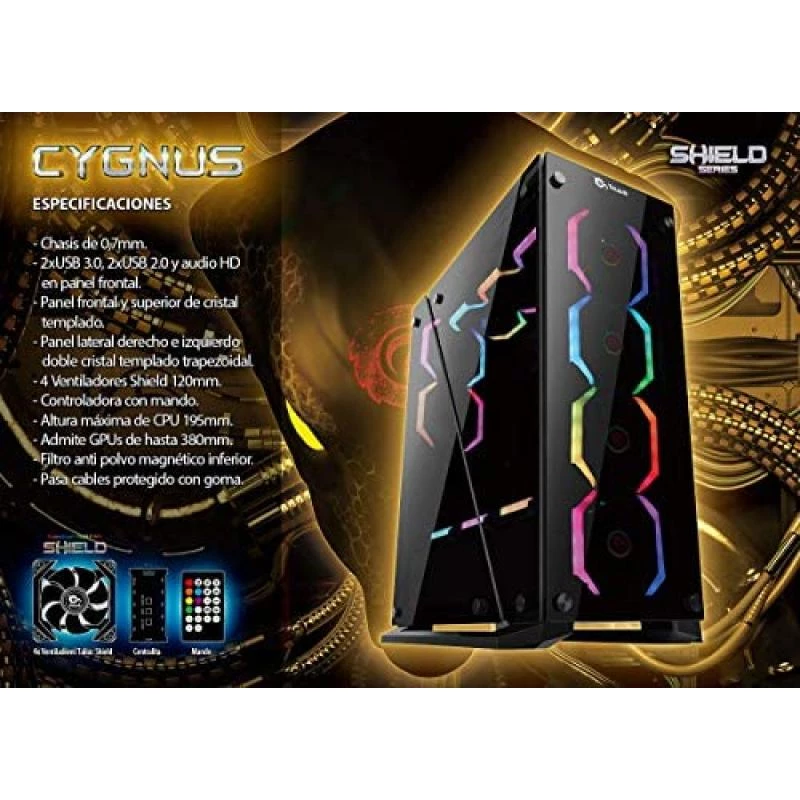 TALIUS, TECH 4 U ATX Gaming Cygnus Tempered Glass 4fan USB 3.0 Box 