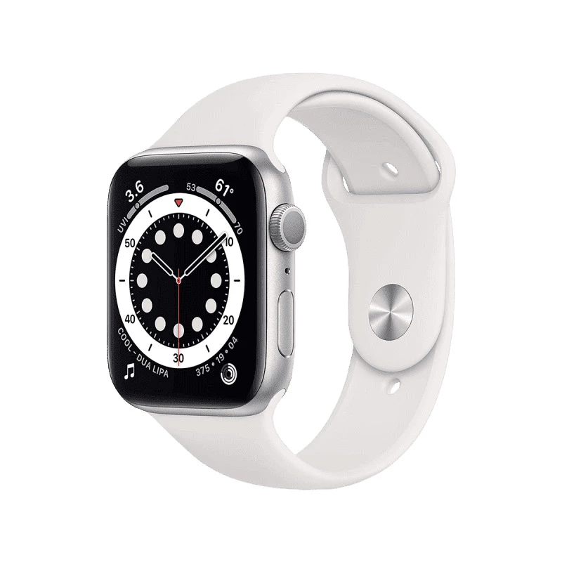 Apple Watch Series 6 (GPS, 44mm) Silver Aluminium with Sports Band - White